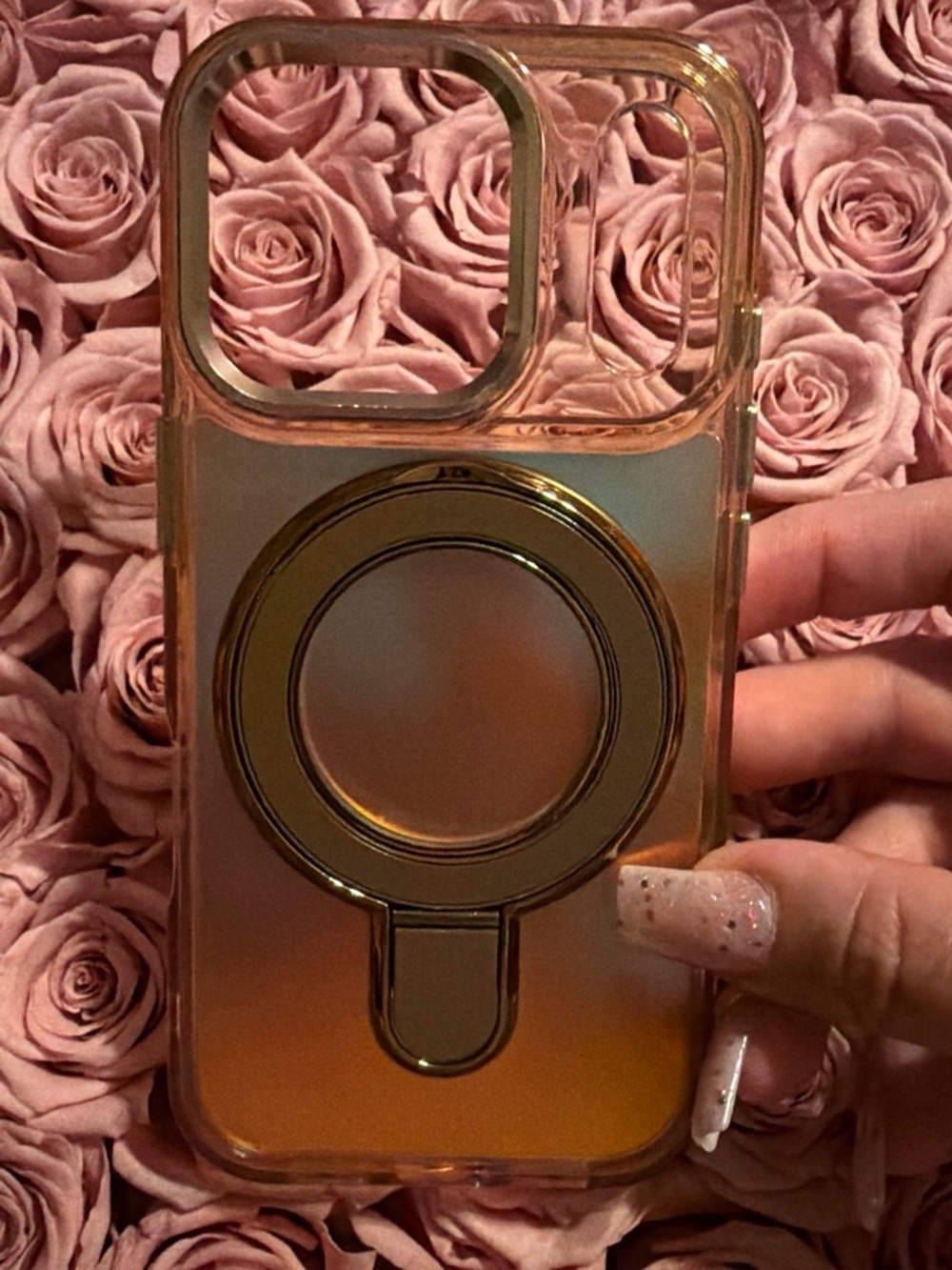 Orange-Gold Clear Magnetic Ring Phone Case - Compatible Model 17pro